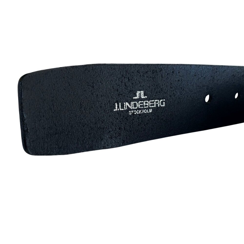 J Lindeberg Stockholm Vintage Leather Black Belt 32 Metal Mercury Buckle M - Picture 4 of 10